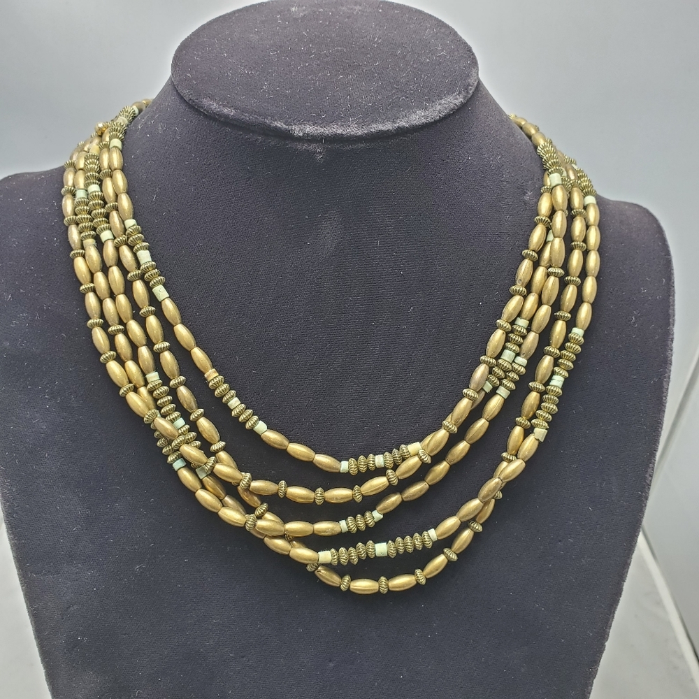 Target 5 row bead necklace with acrylic turq & wood look accent beads
